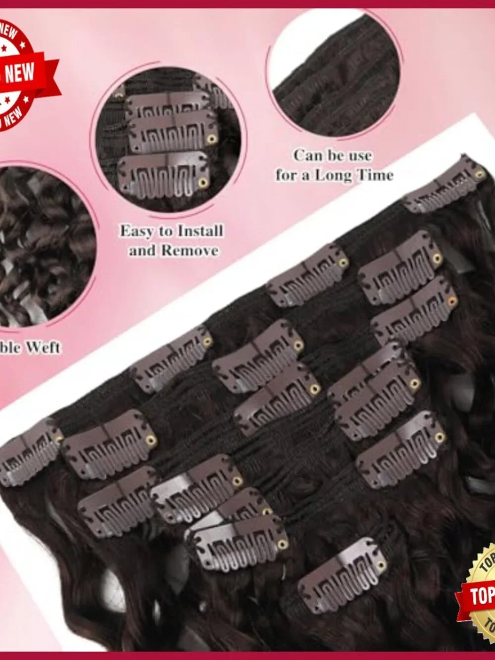 Natural Wavy Human Hair Clip-In Extensions 20 Inch Double Weft
